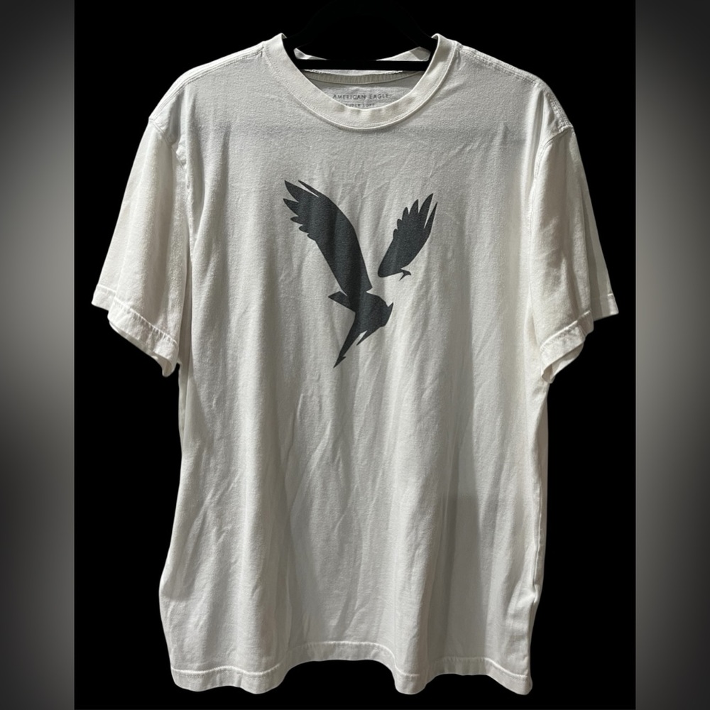 American Eagle Outfitters White Tee with Dark Gray Eagle Graphic